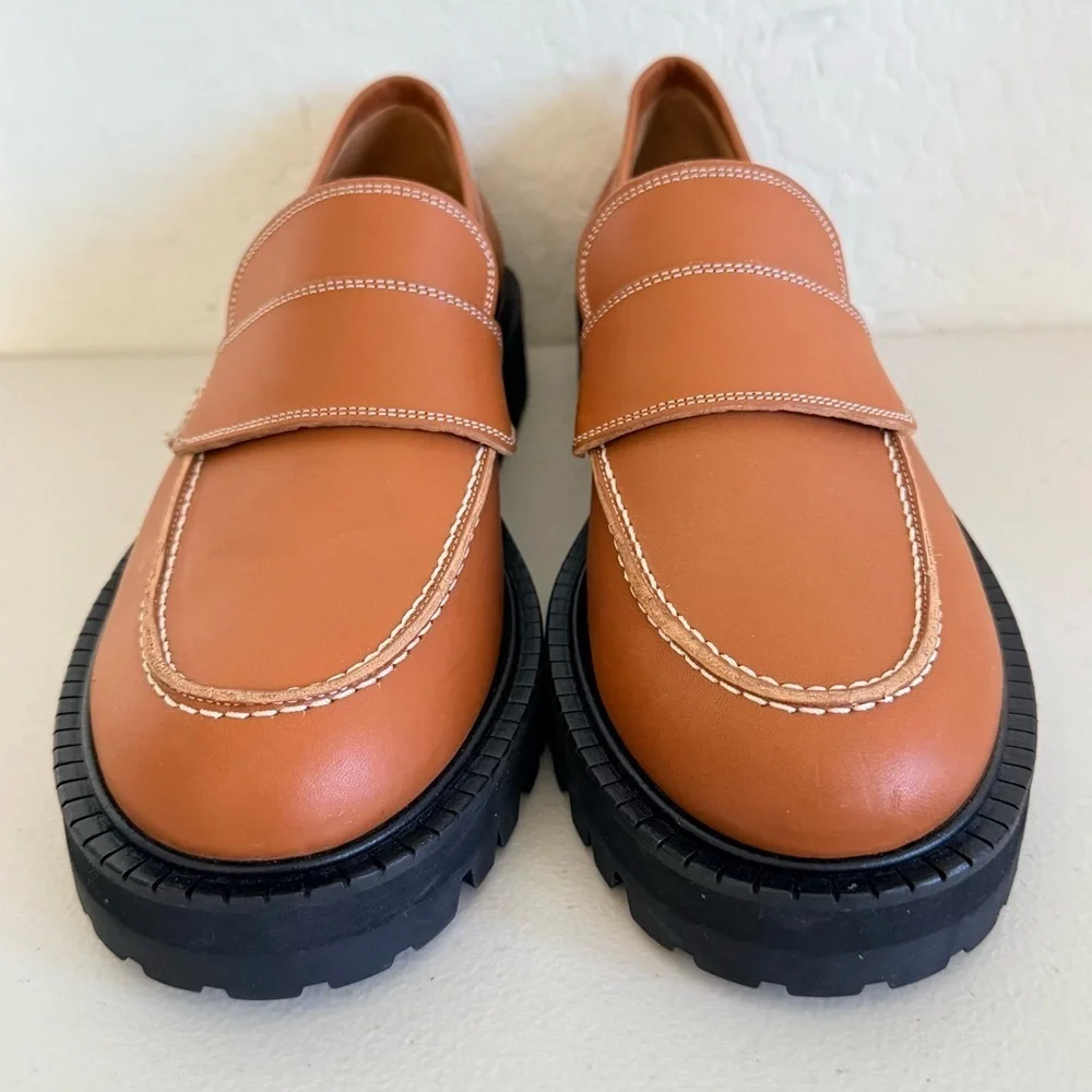 New ATP Atelier Arechi Platform Brown Brandy Italian Leather Loafer EU 40 US 9